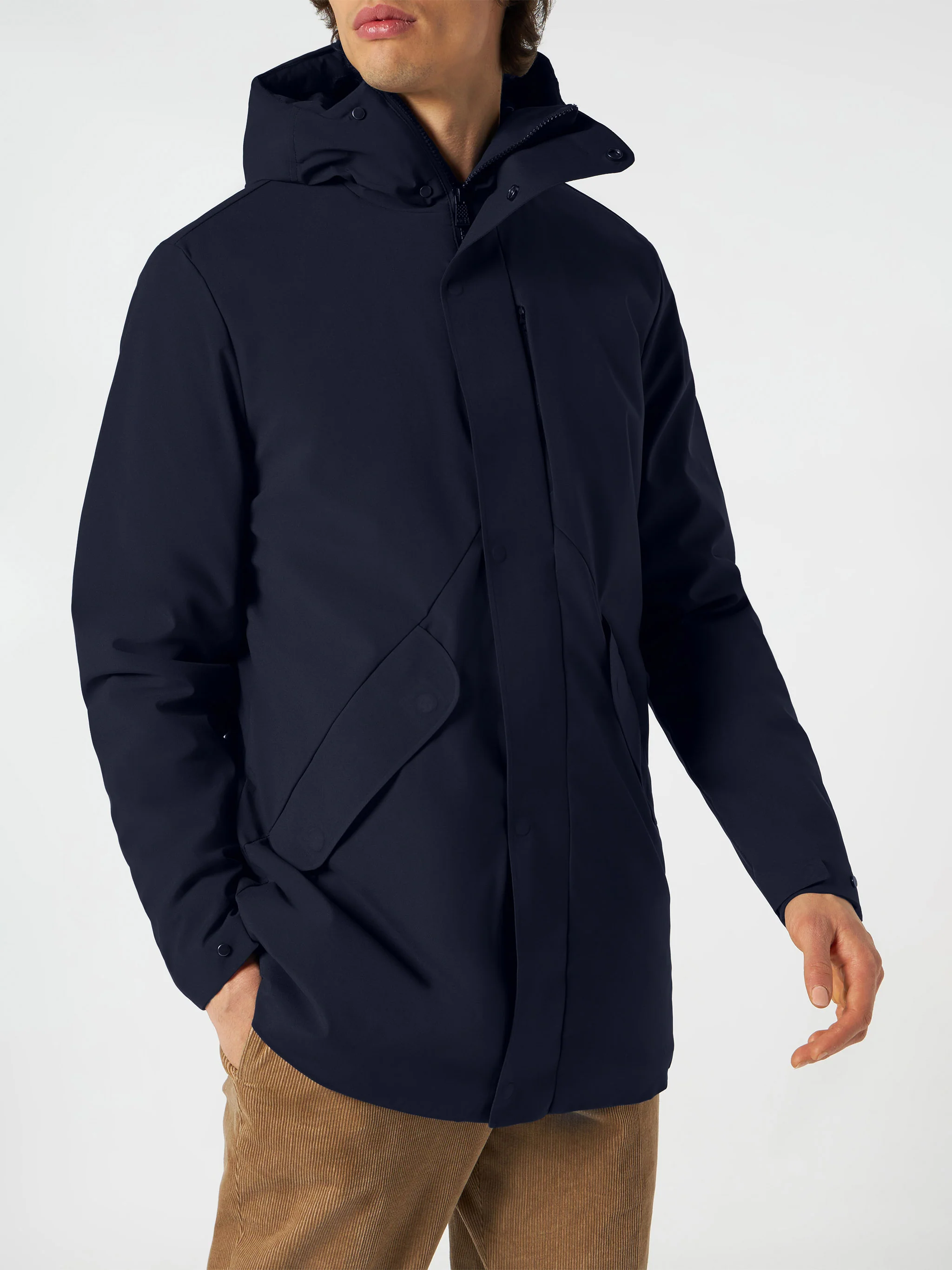 Herenparka Voyager Blue met capuchon en Sherpa-voering