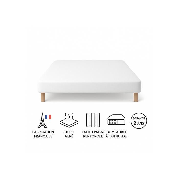 Base de cama estofada branca 140x200 cm | Feita à mão na França | Pés incluídos | Altura com pés: 27 cm - som140x200