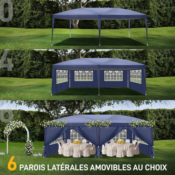 Tonnelle Pliante 3x6m establo impermeable, tonelada de jardín exterior Anti-UV, bolsa de transporte - Azul