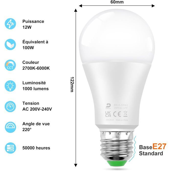 Bombillas LED inteligentes E27 - ZGEER - Compatibles con Alexa - Bluetooth Smart - 12 W (equivalente a 100 W) - Blanco cálido 2700 K