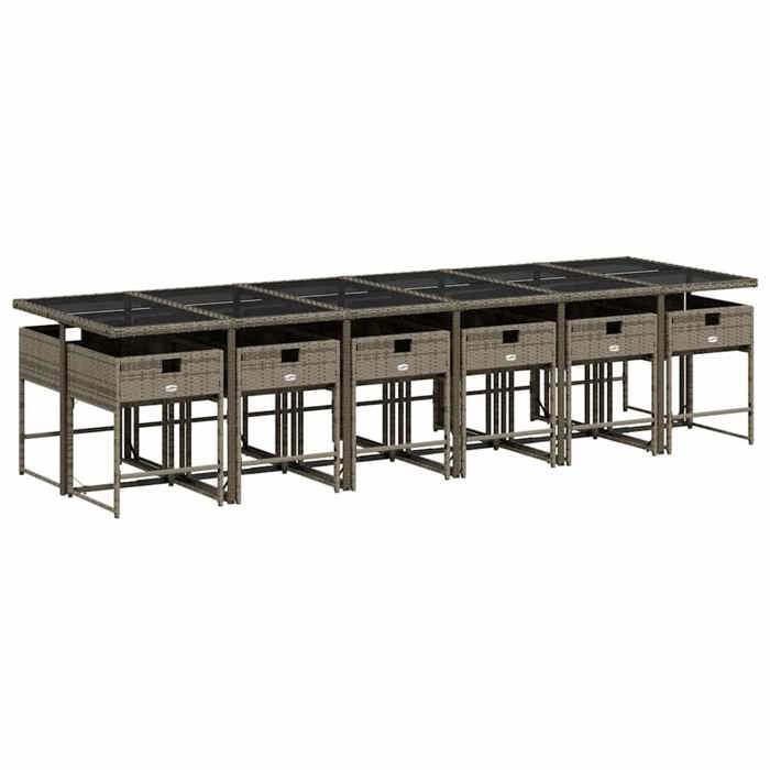 Conjunto de comedor de jardín de resina y mimbre - vidaXL - 13 piezas - Gris - Resistente a los rayos UV - 330x106x73 cm