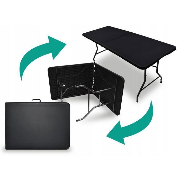 MEDAS PRO Folding Garden Table for Catering, Balcony Table, Camping Table, 180 x 70 cm, Black