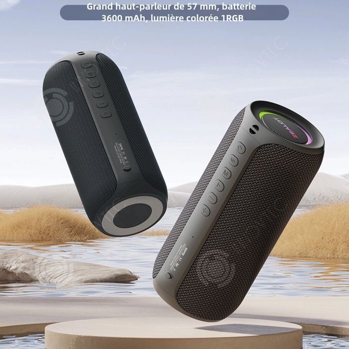 Altavoz estéreo Bluetooth INN de 3600 mAh resistente al agua con micrófono incorporado y luces LED.