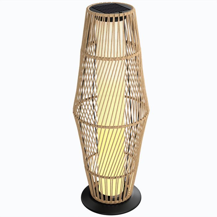 Lanterna solare da esterno - lampada da terra a LED per esterni - Outsunny - sensore di luce - resina intrecciata - 26x26x68cm - sabbia
