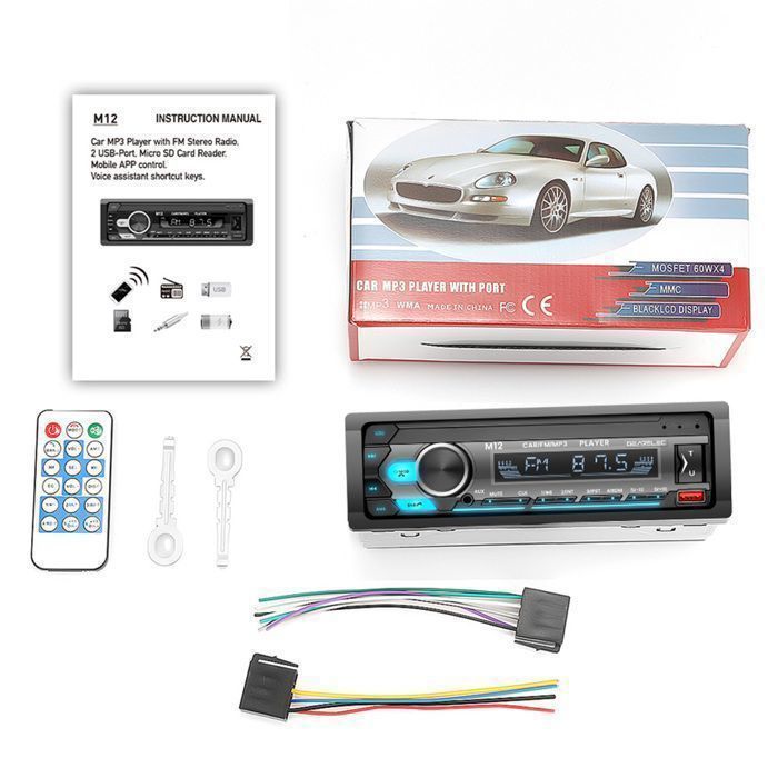 Radio para coche Bluetooth, unidad de radio para coche Bluetooth compatible con USB/AUX/SD/TF/MP3, iluminación de 7 colores, radio para coche de 4x60W 1 DIN