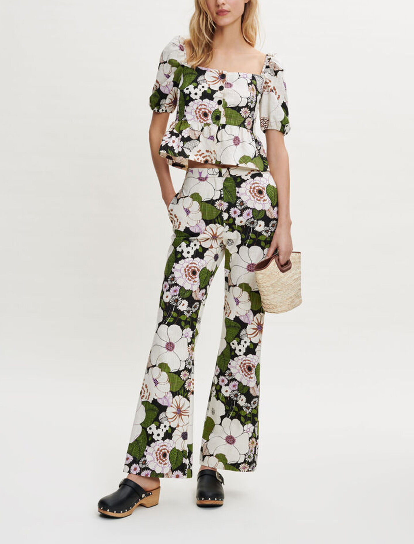 Top cu imprimeu floral anii șaptezeci - Fleur 70's noir