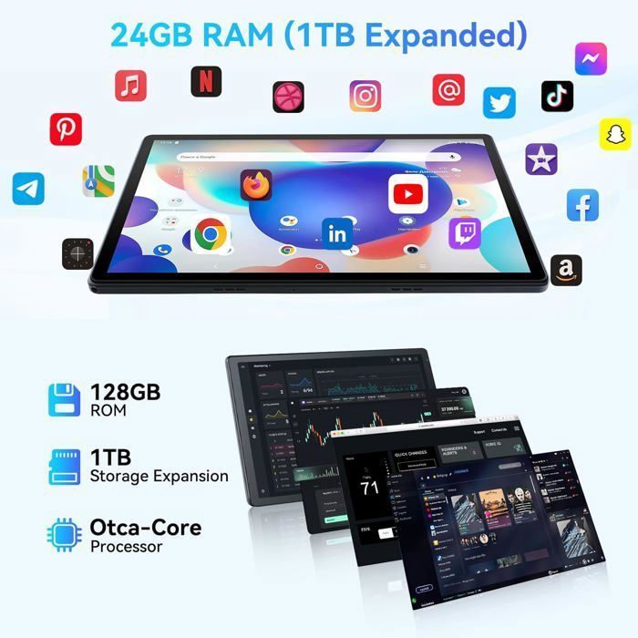 Tablette tactile - KOTSREN - 10.1'' - Android 15 - 24 Go RAM - 128 Go ROM