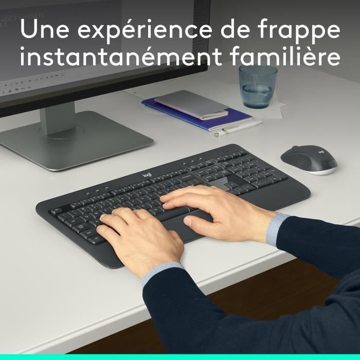 Ensemble Clavier Souris - Sans fil - Logitech - MK540 - AZERTY - Noir