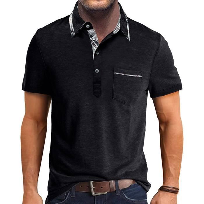INSFITY Men's Polo Shirt - Short Sleeves, Black, Breathable - Polo Collar and Chest Pocket