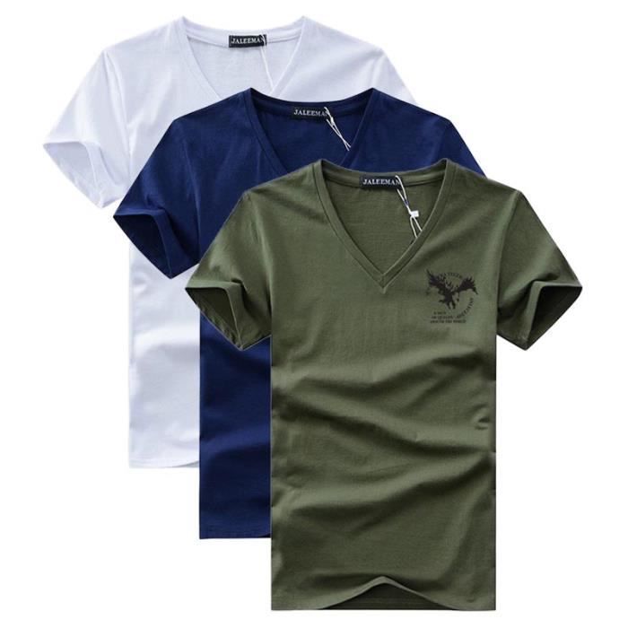 Paquete de 3 camisetas de manga corta con cuello en V para hombre, camisetas estampadas de verano, tallas grandes - Blanco/Azul/Verde