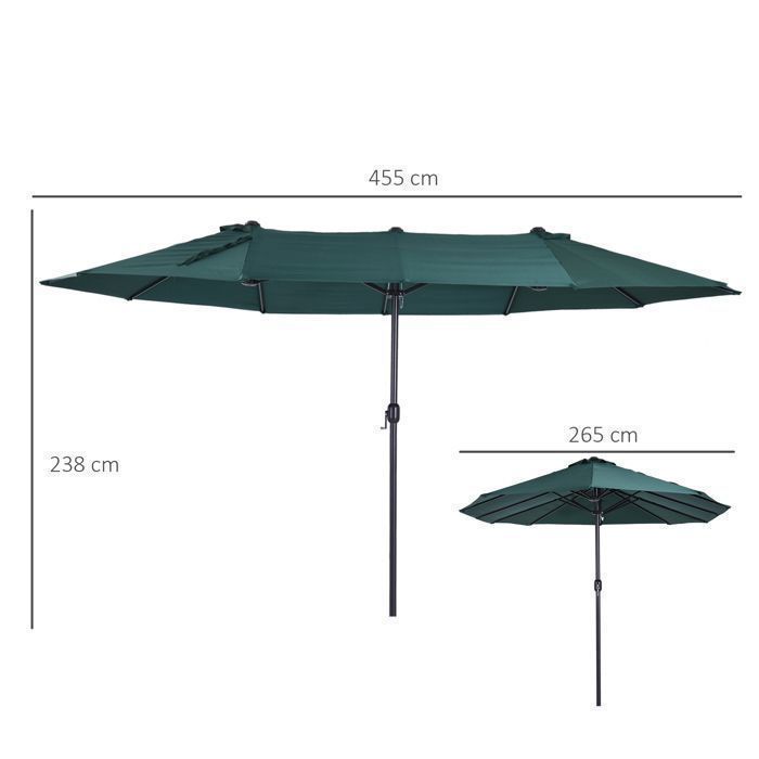 Guarda-sol de varanda Doppler reforçado, 460 x 270 x 241 cm, Ø2,7 m, com base cruzada, contrapesado, manivela, alta estabilidade, po