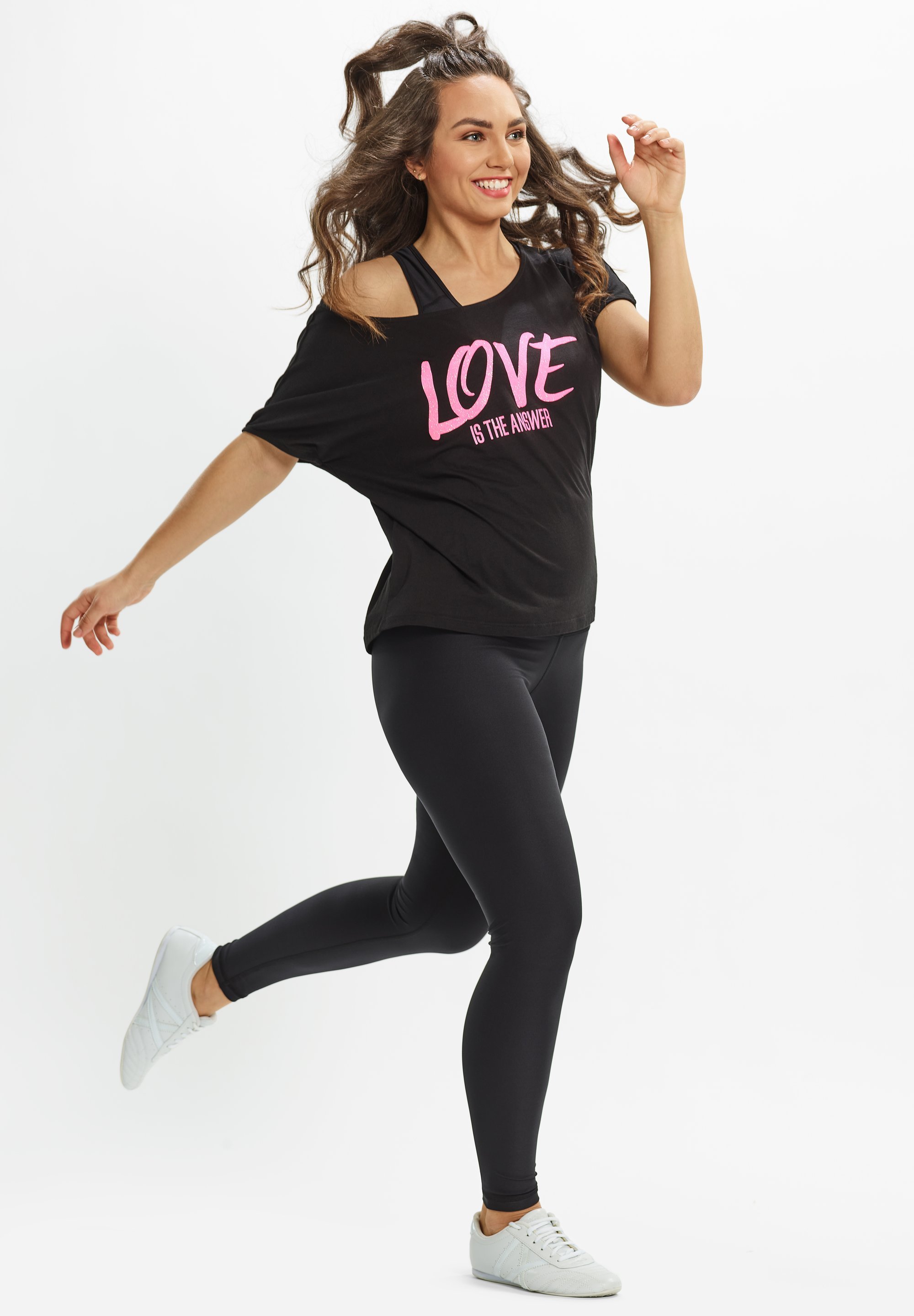 Winshape MCT002 ULTRA LIGHT - T-shirt imprimé - noir/paillettes/rose fluo