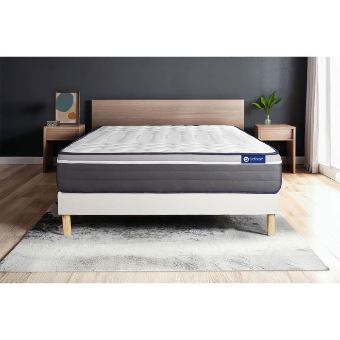 Conjunto de colchón y base de cama de 180x200 cm - Base de cama blanca (requiere montaje) - ActiMemo Plus