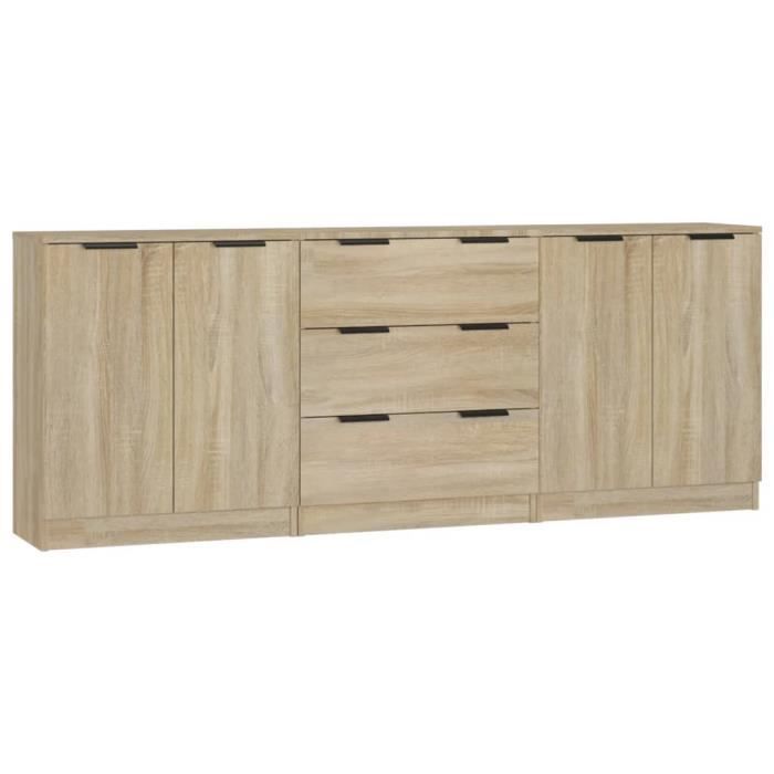 3115782 vidaXL Set credenza a 3 pezzi, rovere Sonoma, legno composito