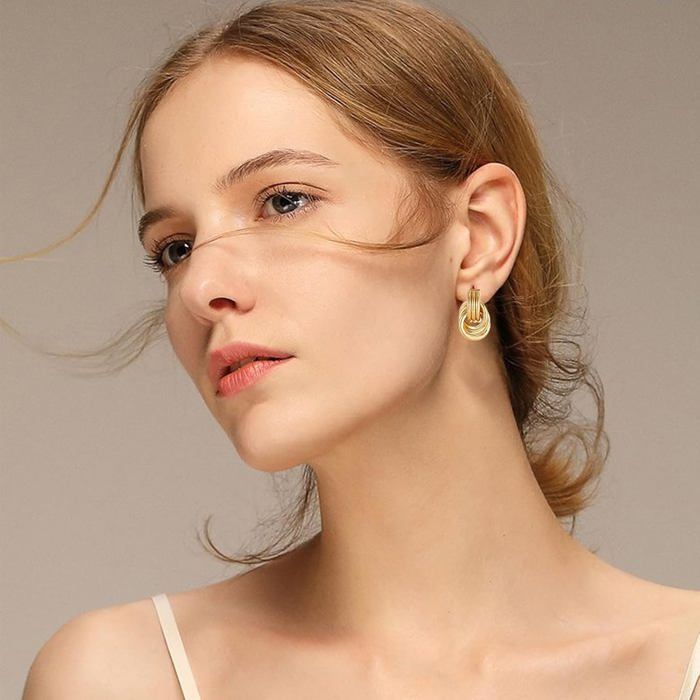18k gold earrings with gift box, geometric design for women and girls, dangling earrings with large gold bows, jewelry
