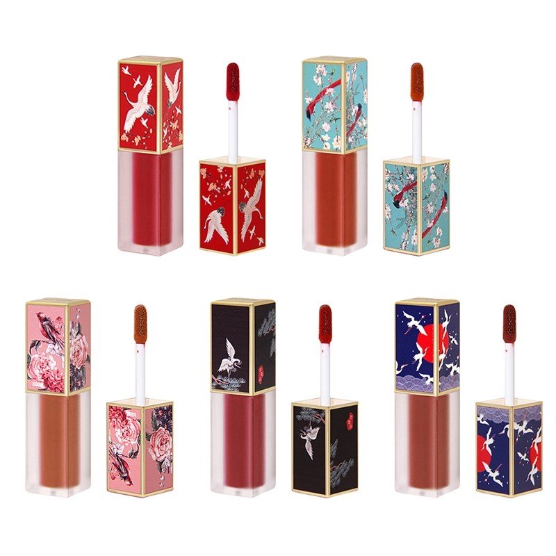 Teinte à lèvres 5 couleurs, gloss effet brillant style chinois, rouge à lèvres waterproof longue tenue, fini mat naturel TSLM1