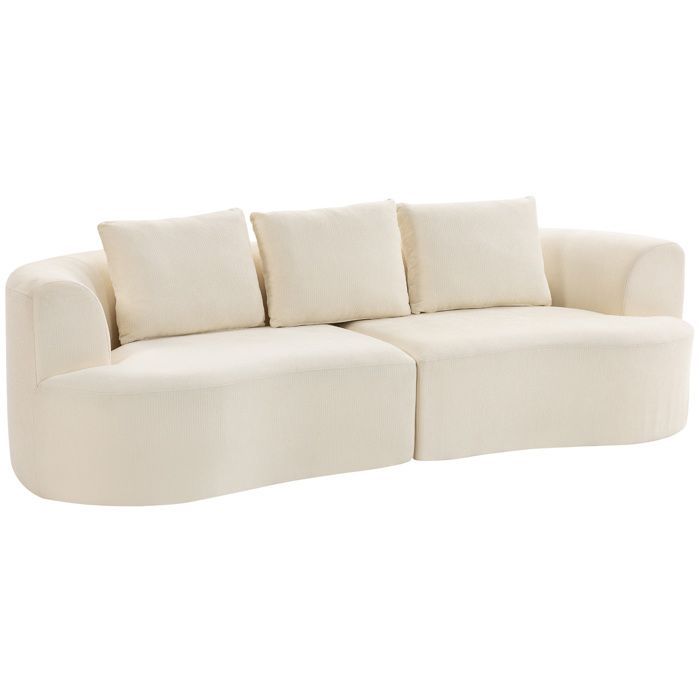 Sofá de 3 plazas - HOMCOM - asiento ancho, 3 cojines - totalmente comprimido, no requiere montaje - tejido de chenilla - 260 cm - color crema