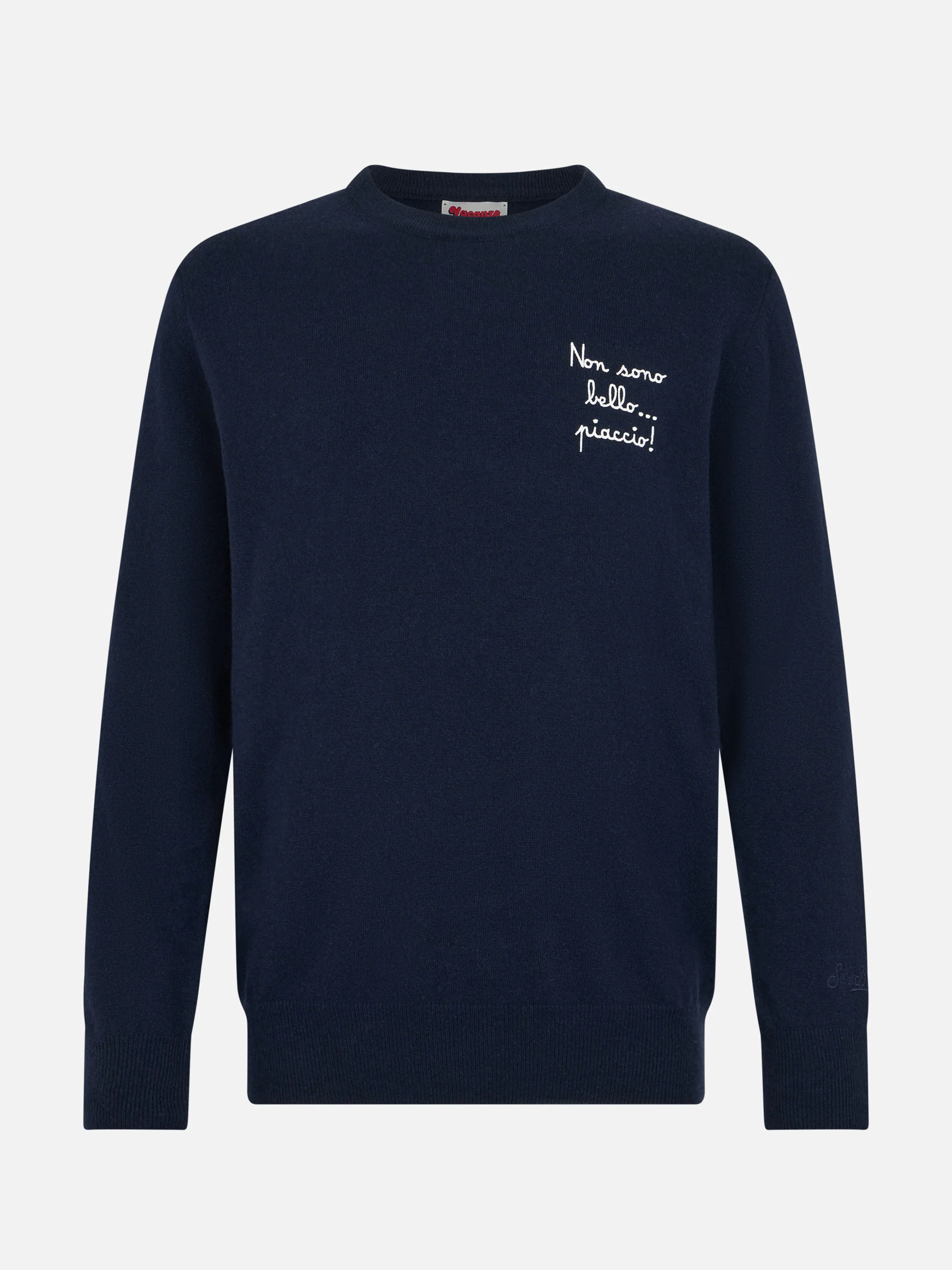 Heron Light herentrui met ronde hals in marineblauw en de tekst 