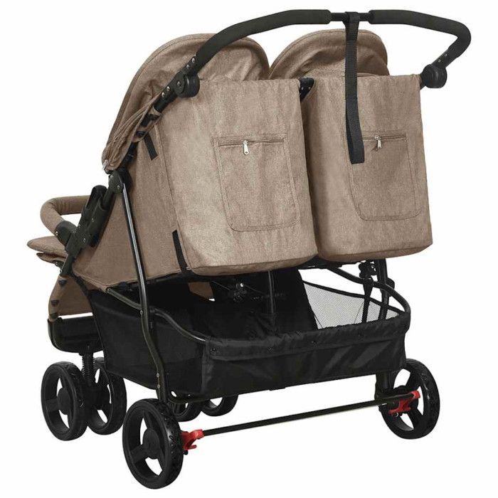 vidaXL Poussette à deux places Taupe Acier