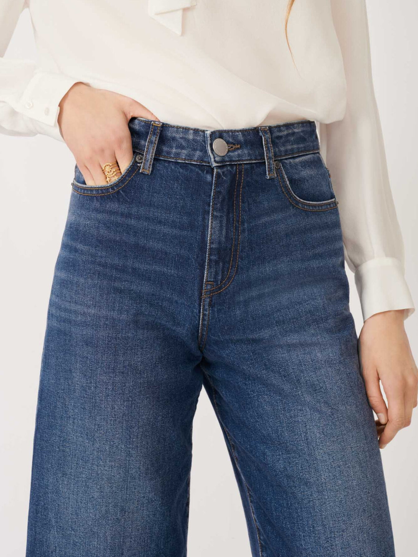Blugi stil Bermuda din denim Ecowash - Albastru
