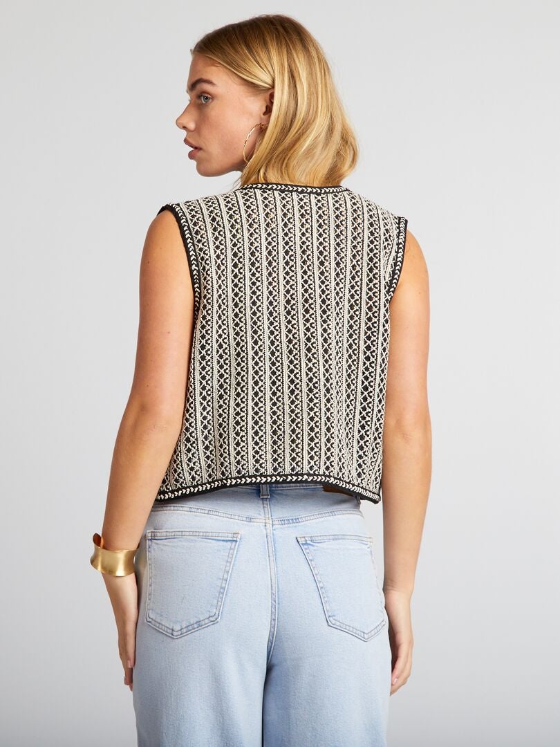 Chaleco con efecto ganchillo - NEGRO