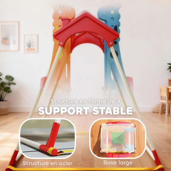 Columpio infantil - AIYAPLAY - Asiento doble enfrentado - Capacidad de carga de 30 kg - Estructura de acero - 114 x 94 x 134,5 cm - Multicolor