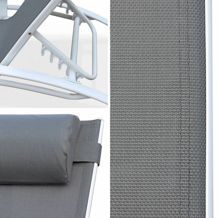 Ersatzdach für die LOUISA Sonnenliege. Aus Aluminium und Textilene. Mit Kopfstütze – Grau/Weiß