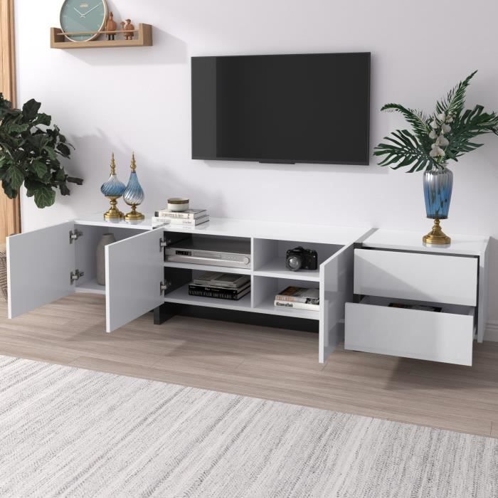 Mobile TV moderno 190 cm - MODERNLUXE - Bianco - 3 ante - 2 cassetti