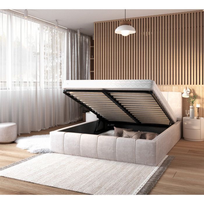 Letto contenitore ATLANTA 160 x 200 cm con rete a doghe sollevabile, beige