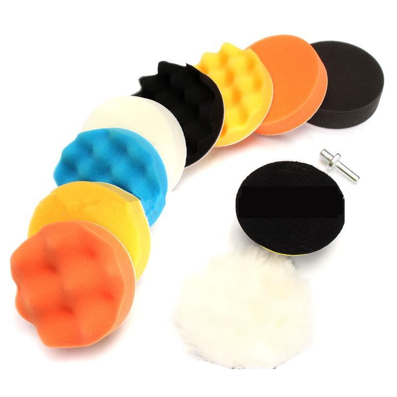 Disques de polissage auto-adhésifs de 7,6 cm (3 pouces), lot de 11, en laine d'éponge, pour polisseuse de voiture et adaptateur de perceuse