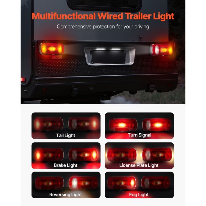 Luces ovaladas para remolque, 2 unidades, 12 V - VEVOR - Luces traseras/de freno, etc. - Kit de iluminación impermeable para remolque con arnés de cableado