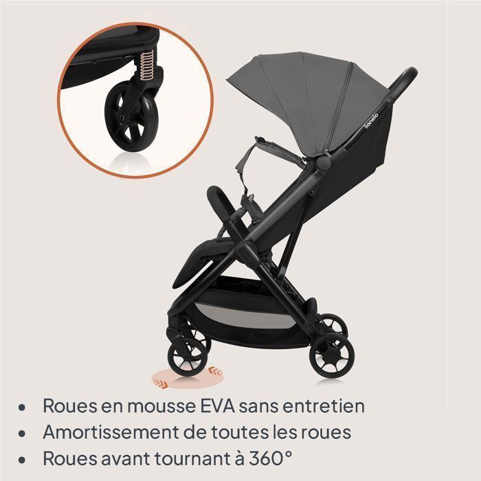 Poussette ultra-compacte LIONELO Julie Air - Pliage automatique - Compatible avion - Jusqu'à 22kg - Canopy UPF 50 - Gris
