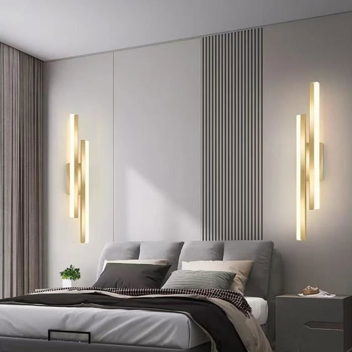 2Pcs Applique Murale Intérieure LED, 16W 3 Température de Couleur Lampe Murale Moderne, pour Chambre, Salon, Couloir, Escalier, Or