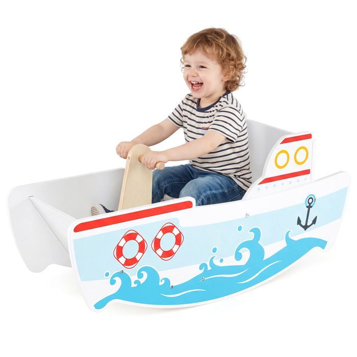 COSTWAY Rocking Toy for Children 1-5 Years Old, Wooden Rocking Boat with Nautical Theme, Max Load: 50 kg