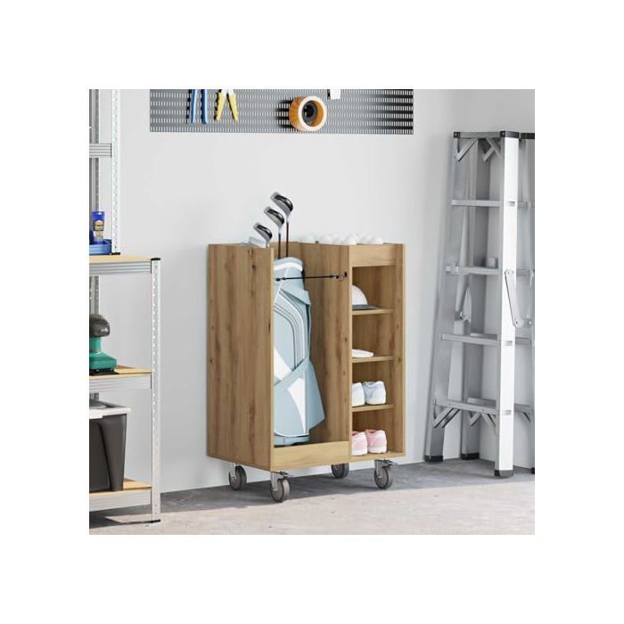 Taquilla de golf moderna - vidaXL - Roble artesanal - 65x45x98 cm - Amplio espacio de almacenamiento - 4 ruedas - Estructura metálica
