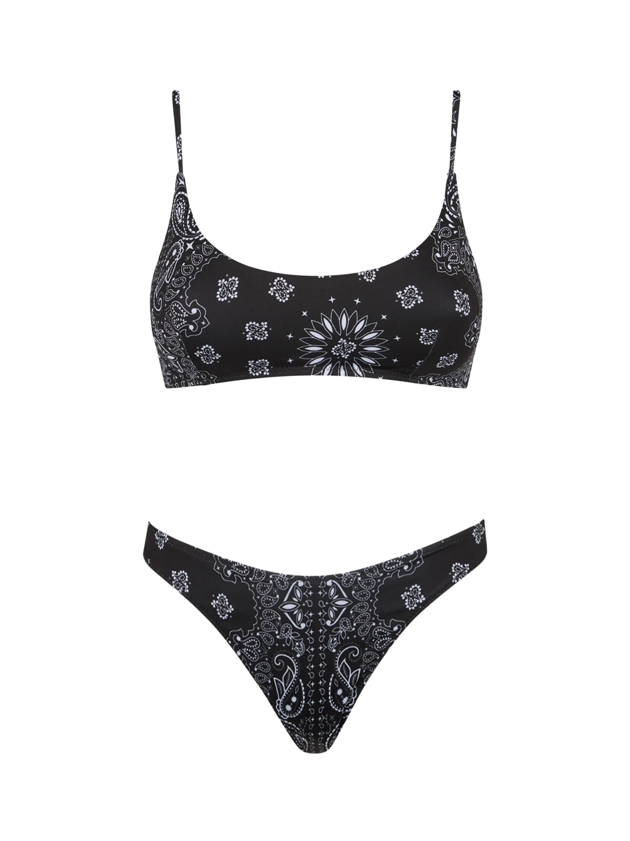 Bikini da donna a bralette con stampa bandana nera