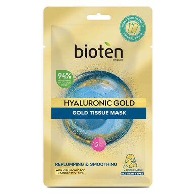 Bioten audinių kaukė su hialurono rūgštimi, aukso spalvos veido kaukė, 20 ml, 20 ml