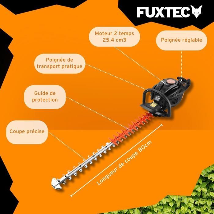 Cortasetos profesional a gasolina - FUXTEC FX-MHP126 - Motor de 25,4 cc, cuchilla de 80 cm