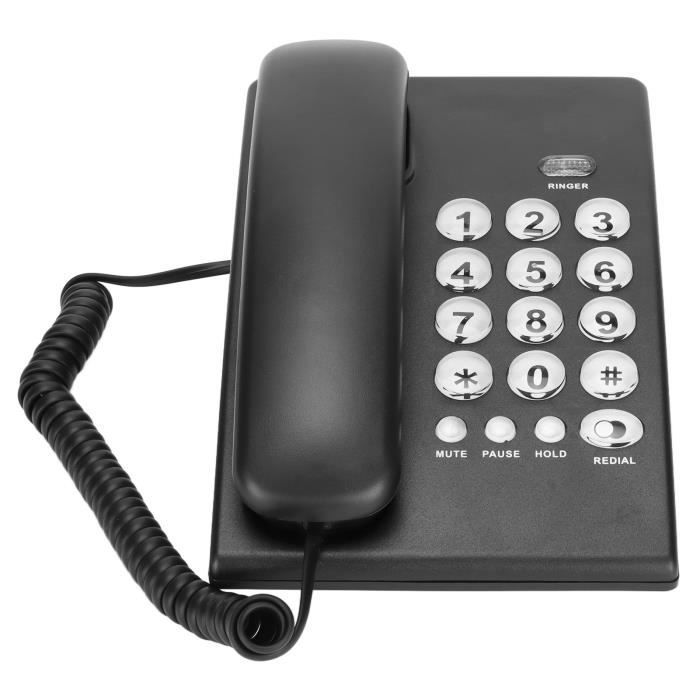OMABETA Téléphone fixe KX‑T504 Téléphone Filaire Simple Téléphone de Bureau Multifonctionnel avec Gros telephonie piece Noir