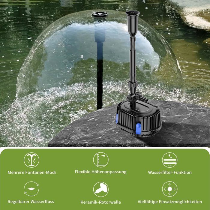 Pompe de fontaine extérieure 2500 l/h - Bassin pour jardin, étang, fontaine 45 W .