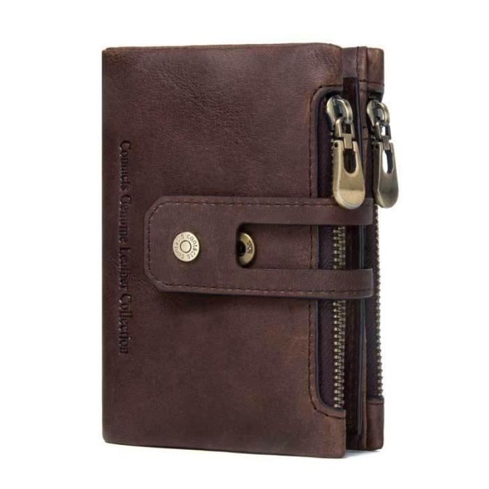 Cartera vintage de cuero genuino para hombre, tarjetero antirrobo - Café