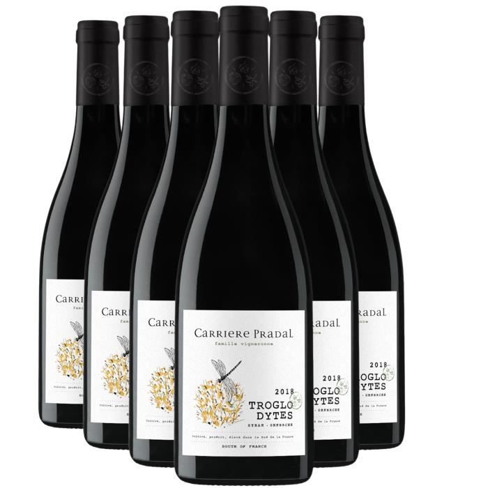 Pays d'Oc Troglo Dytes Rouge 2018 - Lot de 6x75cl - Carrière Pradal - Vin IGP Rouge du Languedoc - Roussillon - Cépages Syrah,