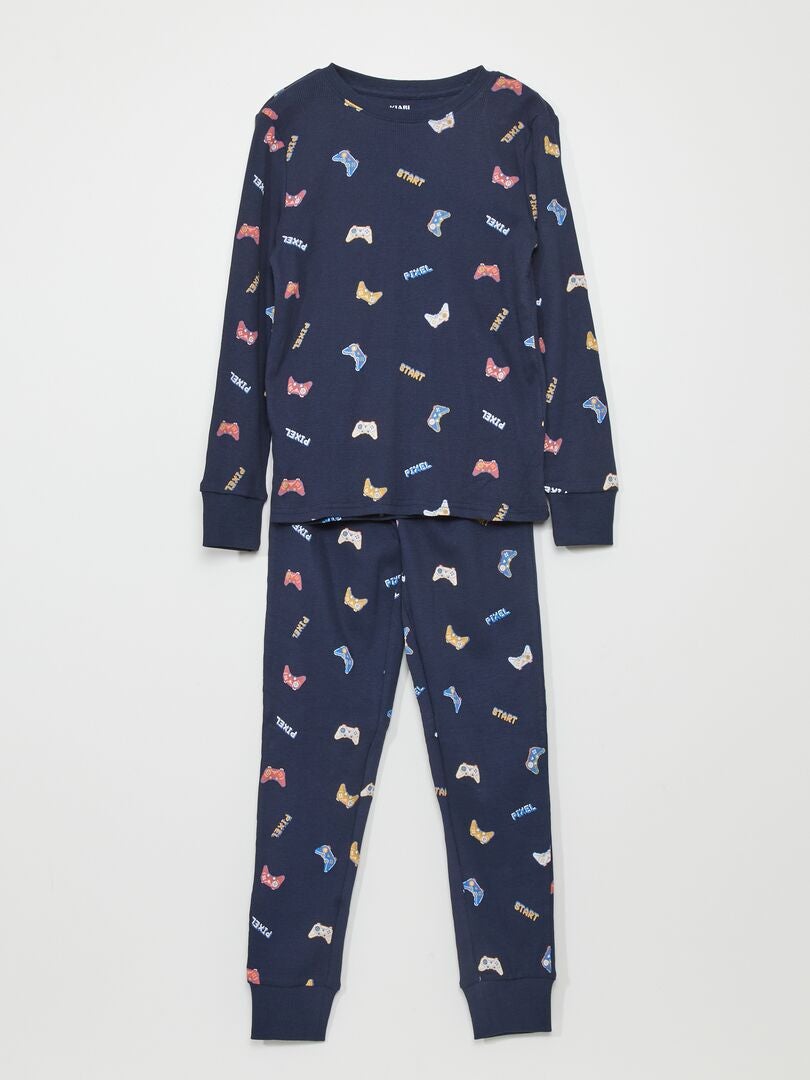 Pijama largo con estampado integral - AZUL