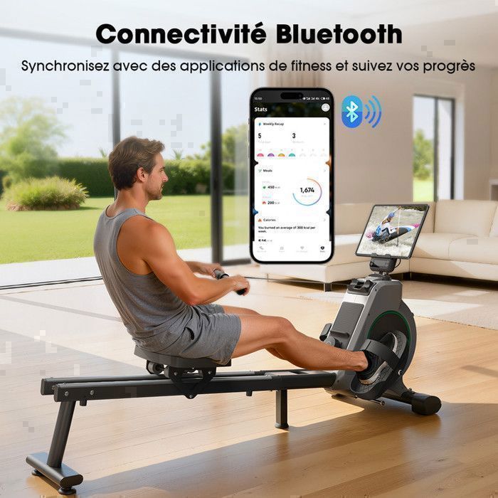 Formill Indoor Rowing Machine - Silent - 16 Levels of Magnetic Resistance - 160kg Capacity - LED Display - Kinomap Compatible