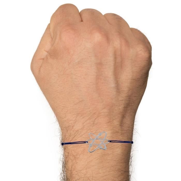 Les Poulettes Bijoux - Bracelet Mixte Lien Médaille Argent Atome - Bleu Navy