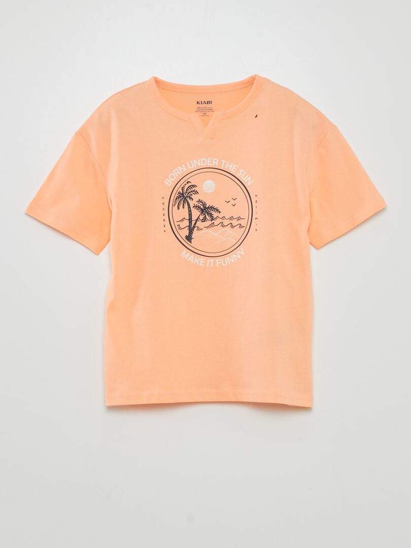 Jersey T-shirt met palmbomenprint - ORANJE