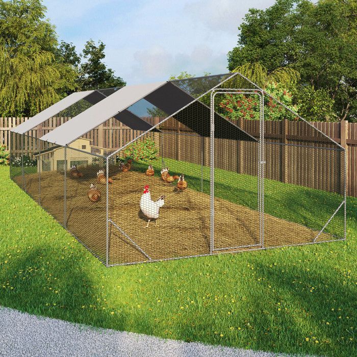 IDMARKET Enclos poulailler 24 m² parc grillagé 8x3 M acier galvanisé