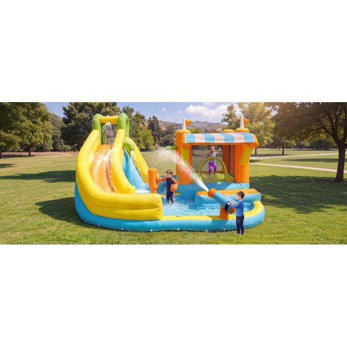 Château gonflable pour enfants 433 x 375 x 165cm avec soufflerie - toboggan aquatique - piscine - parc aquatique - château gonflable