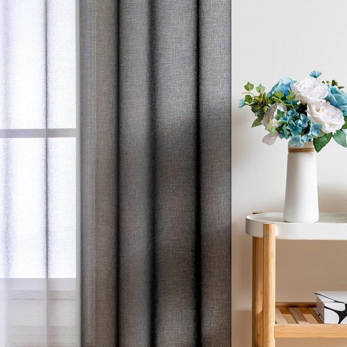 Cortinas transparentes Topfinel para sala de estar, blanco y negro, cortinas transparentes para dormitorio infantil, habitación de adultos, oficina, 140x225 cm, 2 paneles