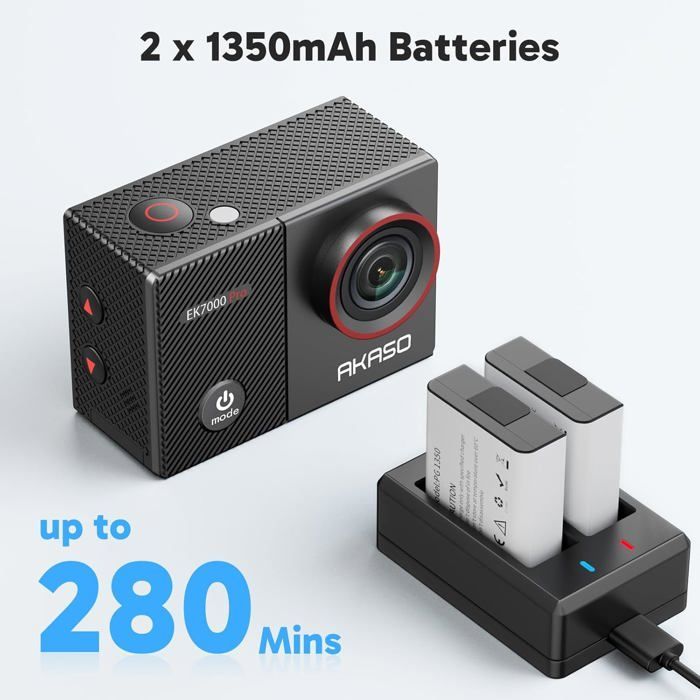 AKASO EK7000 Pro 4K Action Camera con scheda MicroSDXC da 128 GB, 20 MP, Wi-Fi con touchscreen, stabilizzatore EIS, impermeabile fino a 40 metri, nera.